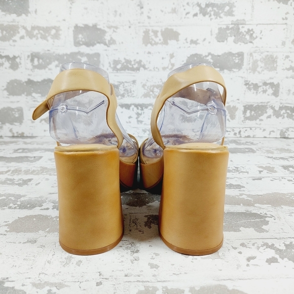 New NINE WEST Openit 9 Beige Vegan Platform Sandal D1041 - Picture 6 of 15